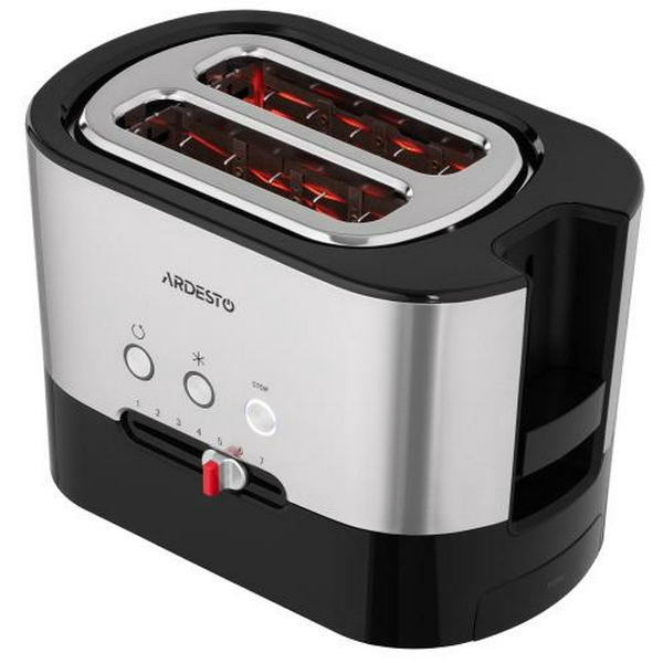 Тостер Ardesto T-K210, Steel/Black, 1000W, 2 тости, 2 відділення, 10 режимів підсмажування, автоцентрування, кнопка скасування приготування, підігрів, підсвічення кнопок управління, функція додаткового підйому - 2