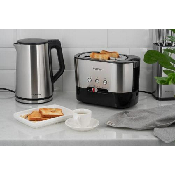 Тостер Ardesto T-K210, Steel/Black, 1000W, 2 тости, 2 відділення, 10 режимів підсмажування, автоцентрування, кнопка скасування приготування, підігрів, підсвічення кнопок управління, функція додаткового підйому - 7