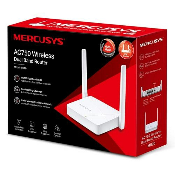 Роутер Mercusys MR20 Wi-Fi 802.11ас, 750Mb, 2 LAN 10/100Mb, режим точки доступу, швидке налаштування безпеки - 3