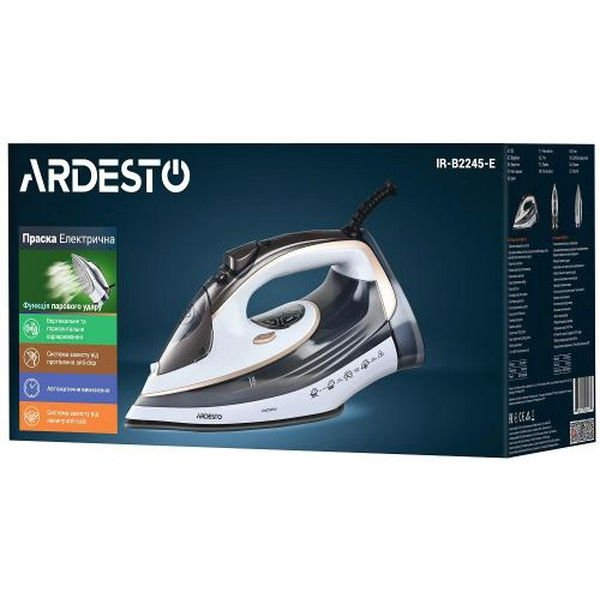 Праска Ardesto IR-B2245-E, White/Grey, 2400W, кераміка, паровий удар, резервур 400мл, вертикальне відпарювання, захист від кальцинації, антикрапля, плавне регулювання потужності пари, автоматичне відключення - 8