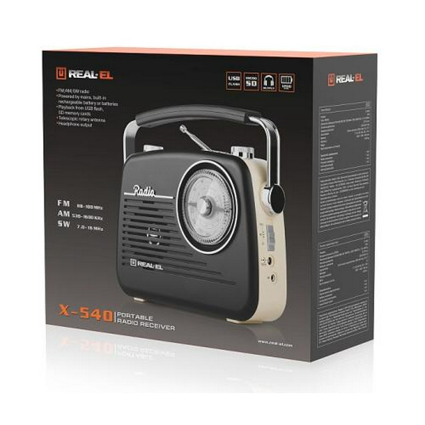Радіоприймач 1.0 Real-El X-540 Black/Yellow, 3 Вт, пластиковий корпус, FM/AM/SW, Bluetooth, USB, microSD, акумулятор - 7
