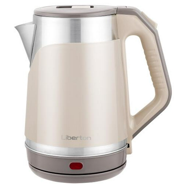 Електрочайник Liberton LEK-6823, Beige/Inox, 1500W, 1.8л, дисковий, подвійна стінка (нержавіюча сталь+пластик), автовідключення, індикатор включення, відкривання кришки ручне, шкала рівня води внутрішня