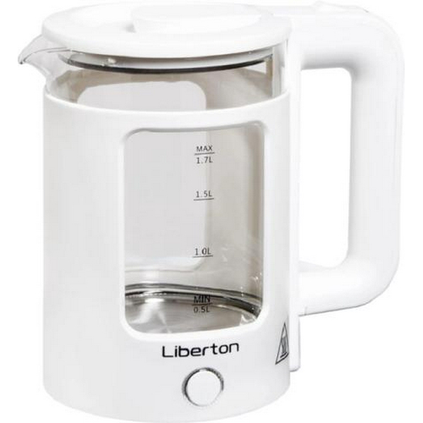 Електрочайник Liberton LEK-6830, White, 1500W, 1.7л, дисковий, подвійна стінка (нержавіюча сталь+скло), LED-підсвічування, автовідключення, індикатор включення, відкривання кришки ручне, шкала рівня води внутрішня - 3