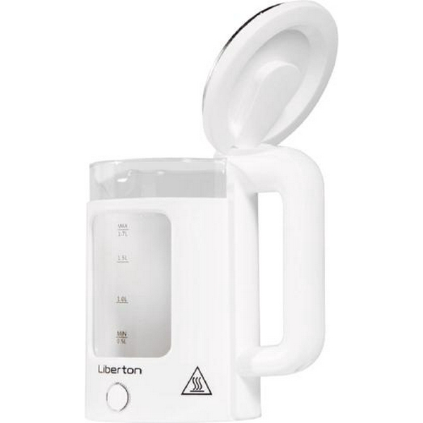 Електрочайник Liberton LEK-6830, White, 1500W, 1.7л, дисковий, подвійна стінка (нержавіюча сталь+скло), LED-підсвічування, автовідключення, індикатор включення, відкривання кришки ручне, шкала рівня води внутрішня - 4