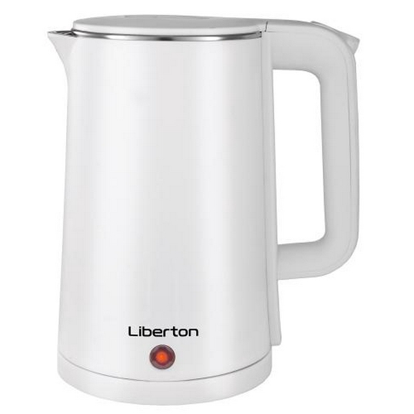 Електрочайник Liberton LEK-6824, White, 1500W, 1.8л, дисковий, подвійна стінка (нержавіюча сталь+пластик), автовідключення, індикатор включення, відкривання кришки ручне, шкала рівня води внутрішня