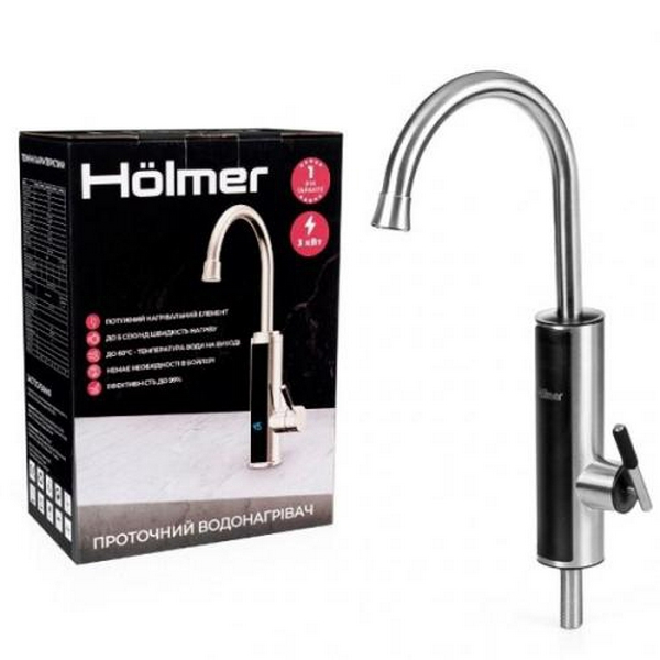 Водонагрівач проточний Holmer HHW-412SL, Inox, 3000W, механічне керування, IPX4, захист від включення без води, захист від перегріву, матеріал корпуса термо-пластик-нержавіюча сталь, автозапобіжник 16А - 6