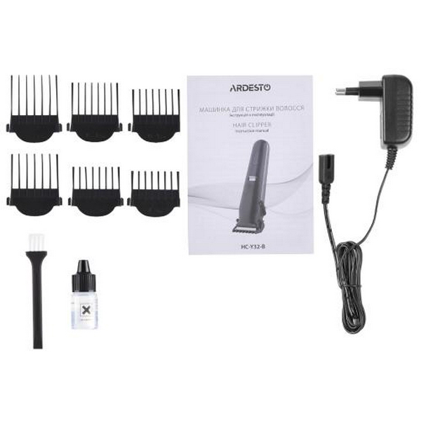 Машинка для стрижки Ardesto HC-Y32-B, Black, живлення мережа/акумулятор, 6 насадок (4-30 мм), леза з нерж. сталі/кераміки, індикатор зарядки, аккумулятор на 60хв - 6