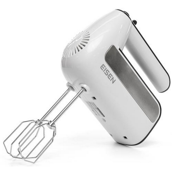 Міксер Eisen EHM-415W, White, 450W, ручний, 5 швидкостей, турбо режим, вінчики, гаки для замісу тіста, захист від перегріву