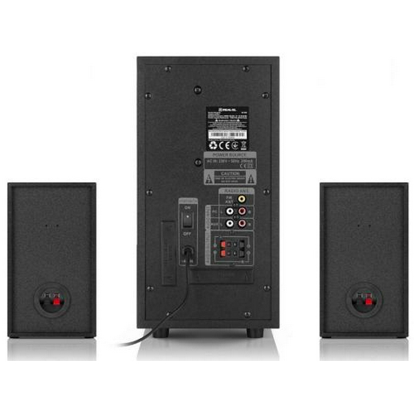 Колонки 2.1 REAL-EL M-555 Black, сателіти 2 x 12.5 Вт, сабвуфер 30 Вт, МДФ, Bluetooth, FM-тюнер, USB/SD, дисплей, живлення від мережі 220V, керування спереду + пульт ДК - 5