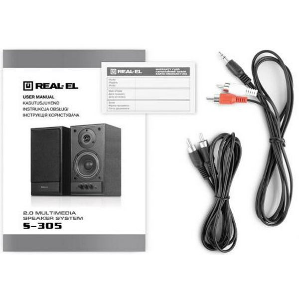 Колонки 2.0 REAL-EL S-305 Black, 2 x 20 Вт, МДФ, живлення від 220V, керування спереду - 9