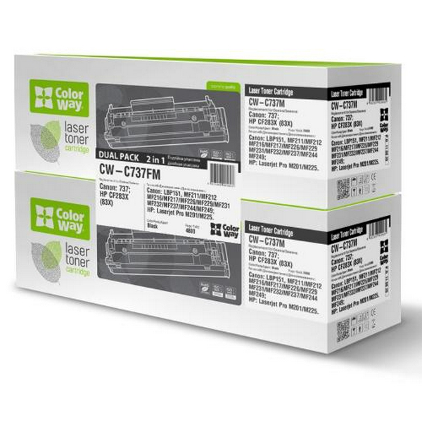 Картридж Canon 737, Black, MF211/212/216/217/226/229, 2400 стор, ColorWay, Dual Pack (CW-C737FM)