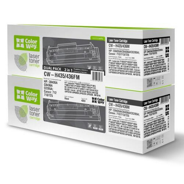 Картридж HP 35A / 36A (CB435A / CB436A), Black, LJ P1005/P1006/P1505, 1500 стор, ColorWay, Dual Pack (CW-H435/436FM)