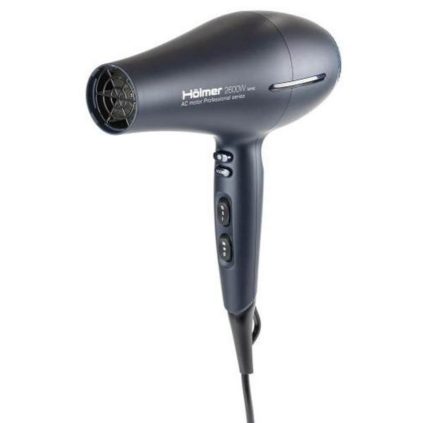 Фен Holmer HHD-260I PRO, Black, 2600W, 2 швидкості, 3 режими, іонізація, діфузор, концентратор, AC motor, функція Cool Shot, ручка Soft Touch, нагрівальний елемент керамічний