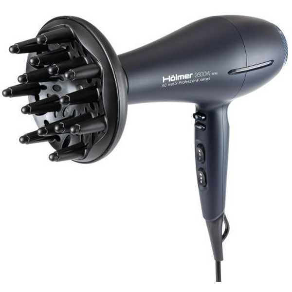 Фен Holmer HHD-260I PRO, Black, 2600W, 2 швидкості, 3 режими, іонізація, діфузор, концентратор, AC motor, функція Cool Shot, ручка Soft Touch, нагрівальний елемент керамічний - 7