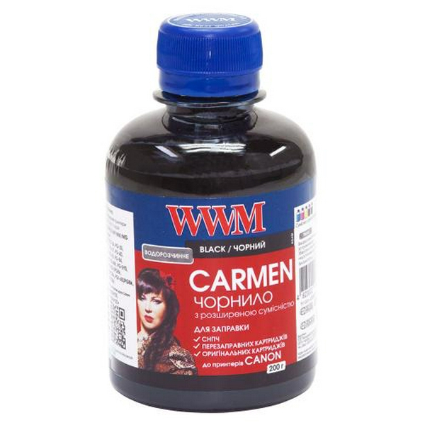 Чорнило WWM Canon CARMEN, PG-30/37/40/50/510/512, PGI-5/425/520, Black, 200 мл, водорозчинне, універсальне (CU/B)