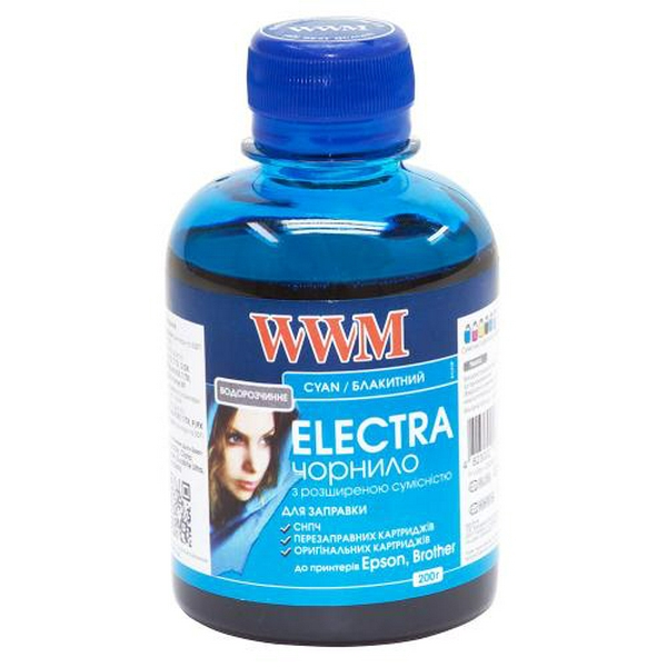 Чорнило WWM Epson Universal ELECTRA, C/CX, T/TX, S/SX, B/BX, R/RX, T/TX, P/PX, Cyan, 200 мл, водорозчинне (EU/C)