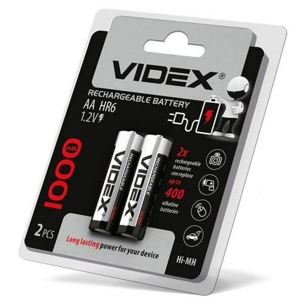 Акумулятор AA, 1000 mAh, Videx, 2 шт, 1.2V, Blister