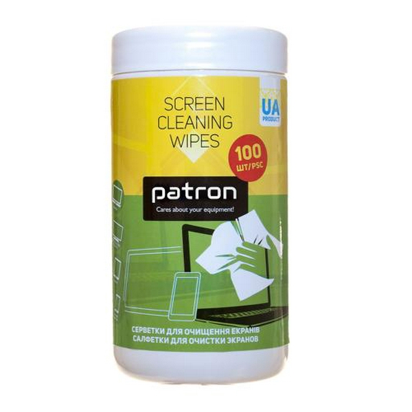 Серветки чистячі Patron для екранів, туба, 100 шт (F3-027)
