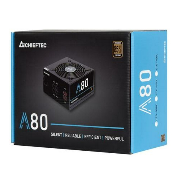 Блок живлення 650 Вт, Chieftec A80, Black, напiвмодульний, 80+ Standart, Active PFC, 120 мм, 4xMolex / 6xSATA / 2x6+2-pin / 1x20+4-pin / 1x4+4-pin, захист AFC/OPP/OVP/SCP/SIP/UVP (CTG-650C) - 2