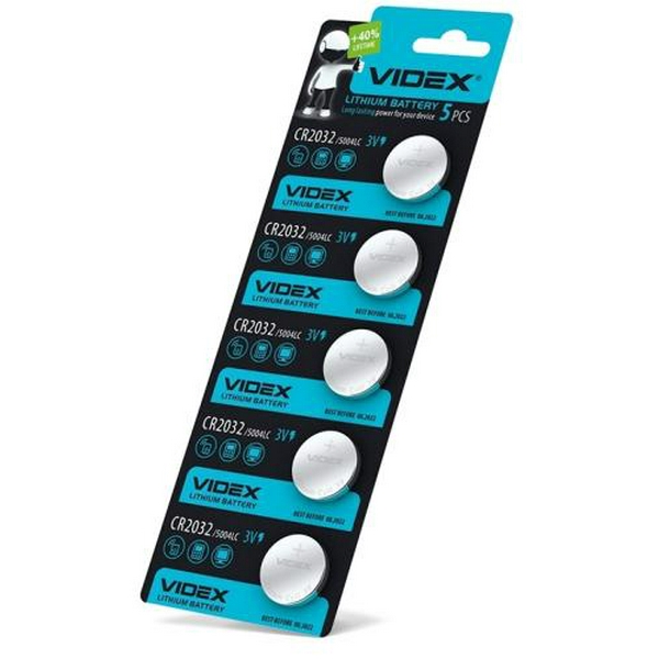 Батарейка CR2032, літієва, Videx, 5 шт, 3V, Blister