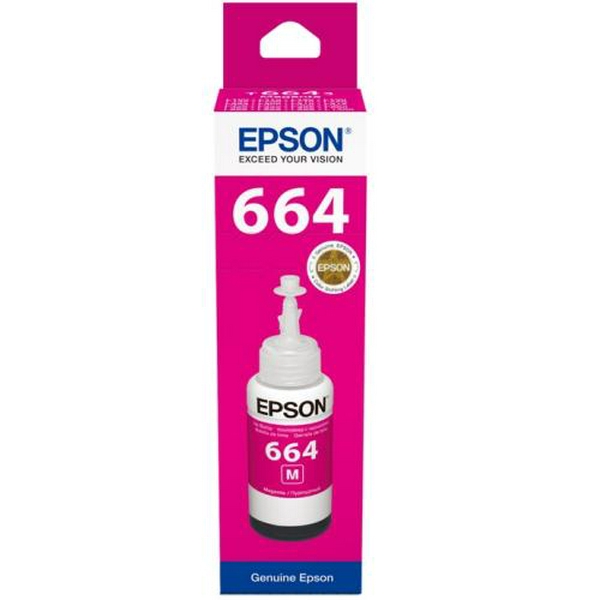 Чорнило Epson 664, Magenta, для L100/110/120/1300/132/1455/200/210/222/300/312/350/355/362/364/366/382/386/456/486/550/555/566/605/655, L3050/3060/3070, 70 мл (C13T66434A)
