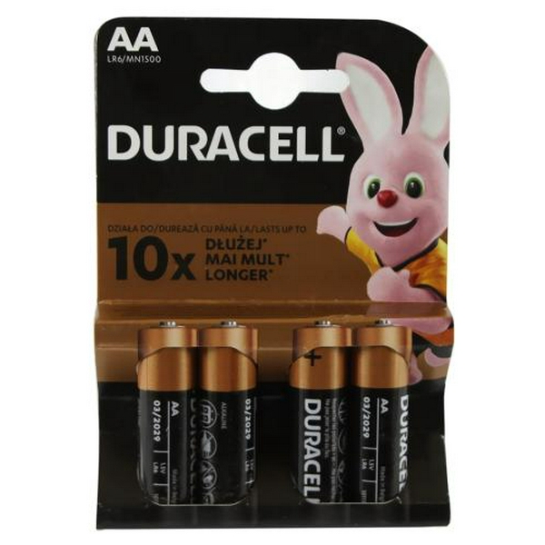 Батарейка AA (LR6), лужна, Duracell Duralock Basic, 4 шт, 1.5V, (MN1500 4BL)