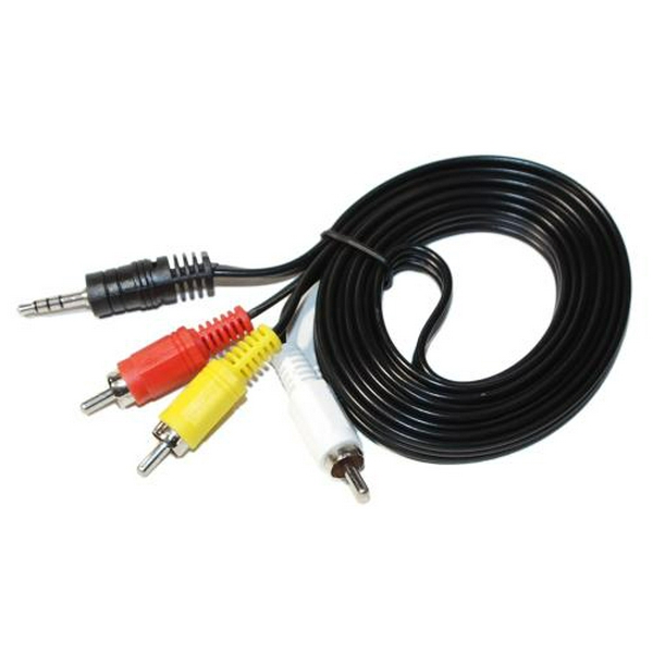 Кабель-перехідник звуковий, 3.5 мм (M) - 3xRCA (M), 1.8 м, Black, Atcom (17320)