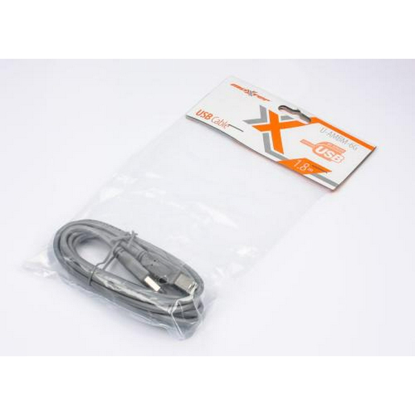 Кабель USB 2.0 AM - USB BM, 1.8 м, Grey, Maxxter (U-AMBM-6G) - 2