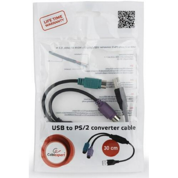 Перехідник USB Cablexpert, Black, USB 2.0 - 2 x PS/2, 30 см (UAPS12-BK) - 2